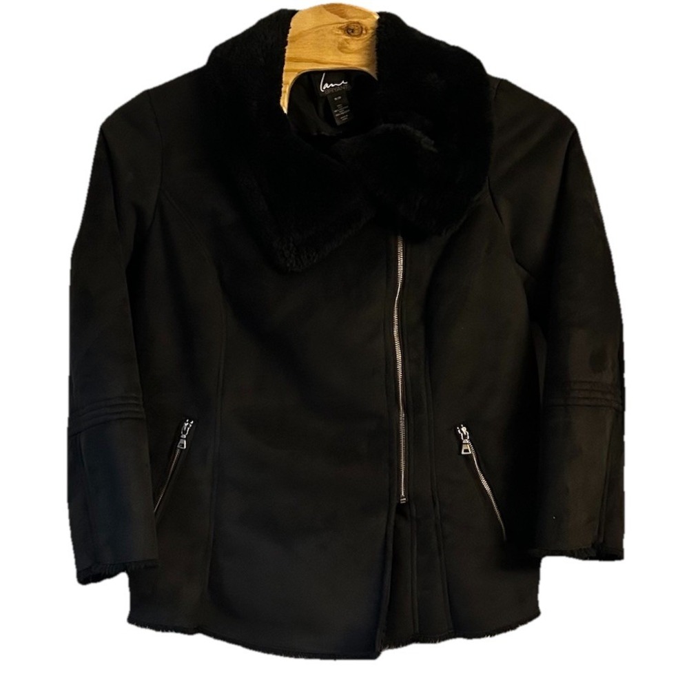 Lane Bryant Black Faux Fur Lined Full Zip Faux‎ Suede Moto Jacket Size 18/20
